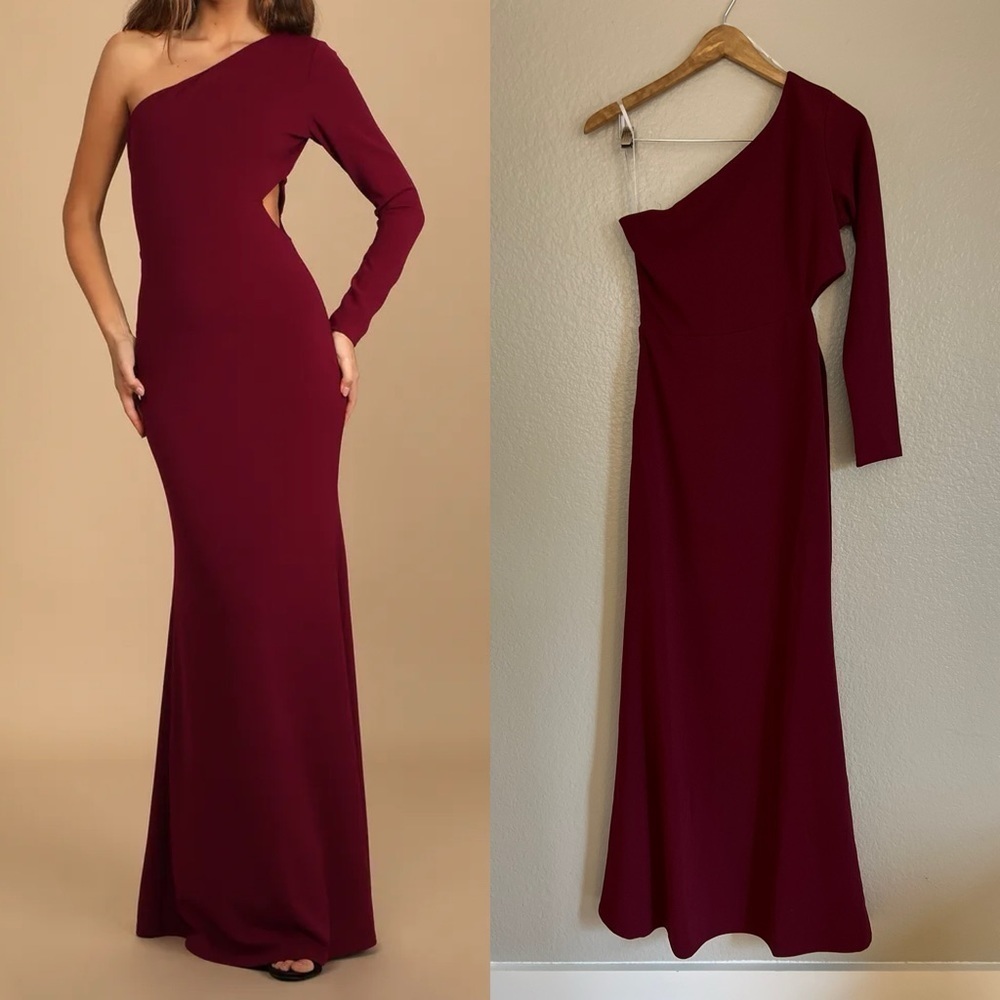 Burgundy One-Shoulder Mermaid Maxi Dress Large NWOT